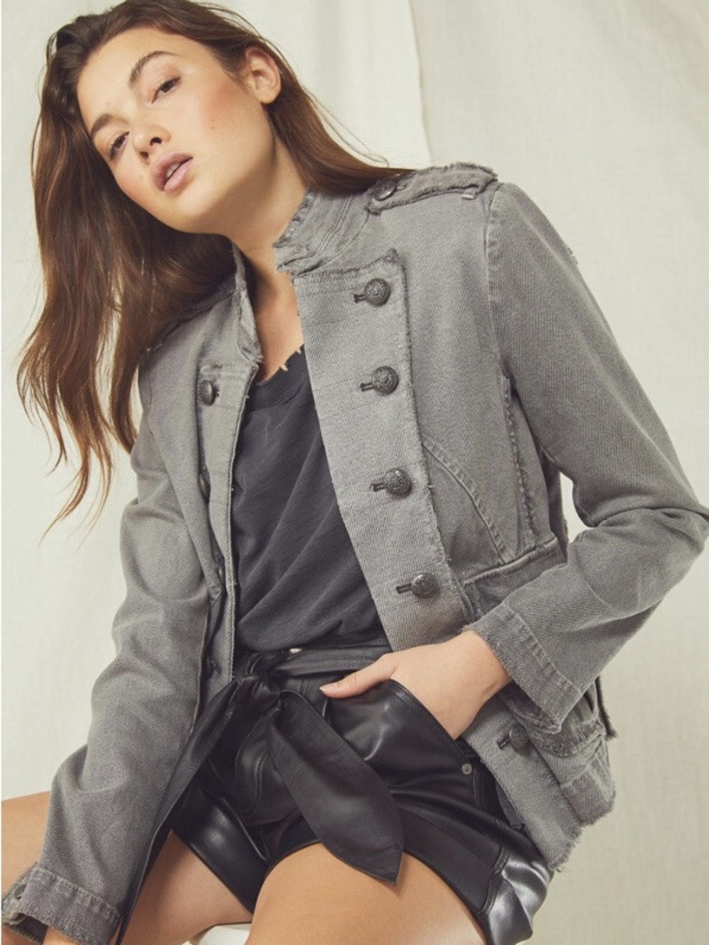 We The Free People The Last Dance Military Denim Twill Jacket
